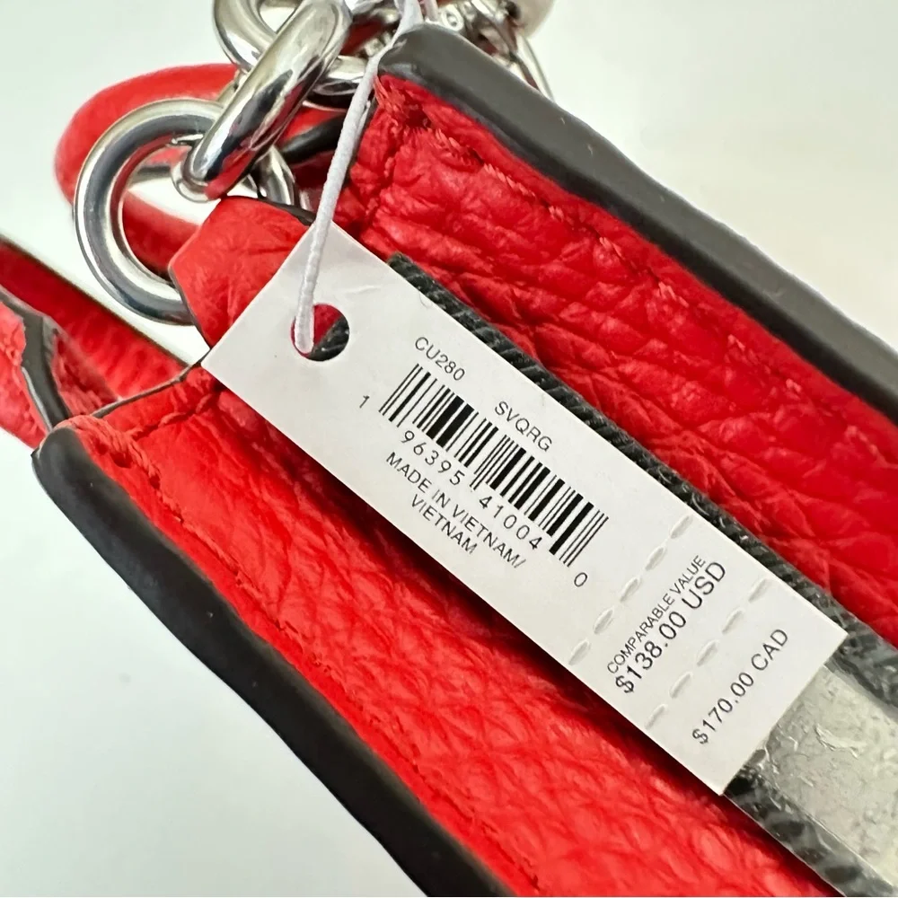 Coach North/South Mini Tote Bag Charm CU280 in SV/ Miami Red